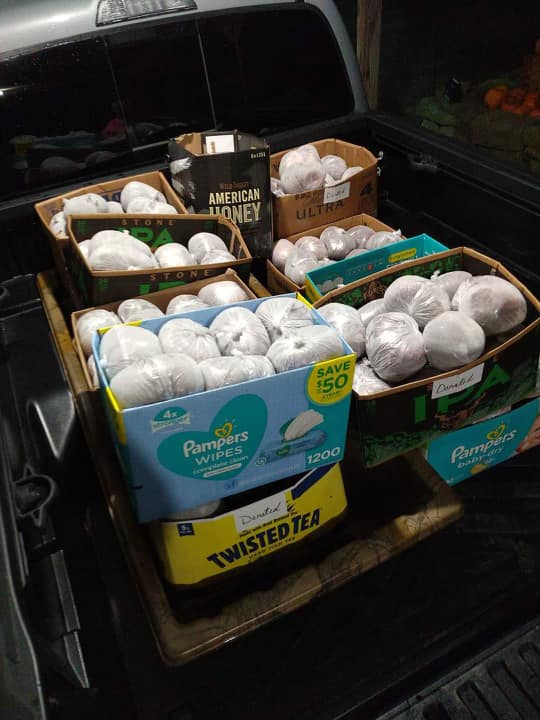 Boxes full of donated venison