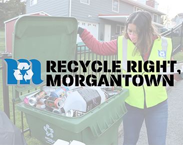 Recycle Right Morgantown Logo with photo of woman checking recycling bin.
