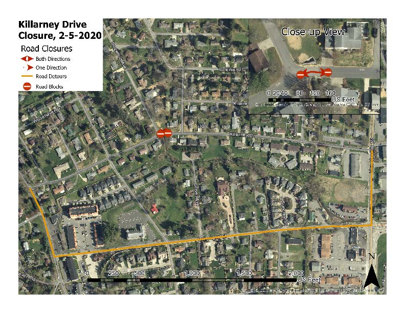 Image of Killarney Avenue partial road closure as of 02-05-20